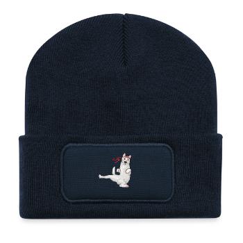 Katze beim Karate - Recycelte Patch Beanie - French Navy - Vorne