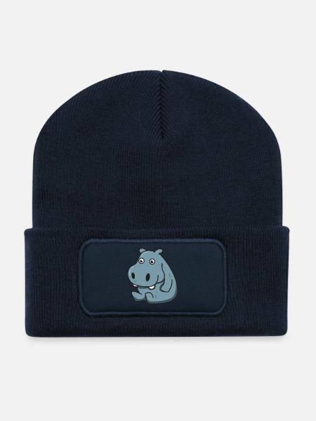 Nilpferd Geschenk Hippo Tier comic niedlich Kind - Recycelte Patch Beanie - French Navy