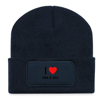 I love Oma und Opa - Recycelte Patch Beanie - French Navy - Vorne