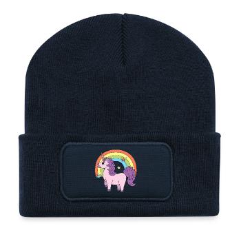 Licorne Elsbeth devant un arc-en-ciel - Beanie recyclé à patch - bleu marine - Devant