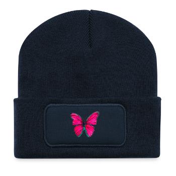 Pink butterfly - Recycled Patch Beanie - french navy - Front