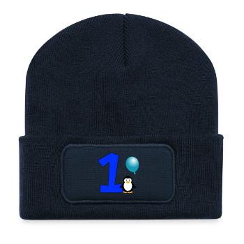 Joyeux anniversaire cadeau pingouin anniversaire 1 an - Beanie recyclé à patch - bleu marine - Devant