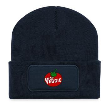 Idée de cadeau de végétarien végétarien - Beanie recyclé à patch - bleu marine - Devant