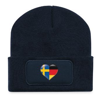 Coeur Drapeau Suède Allemagne Cadeau allemand - Beanie recyclé à patch - bleu marine - Devant