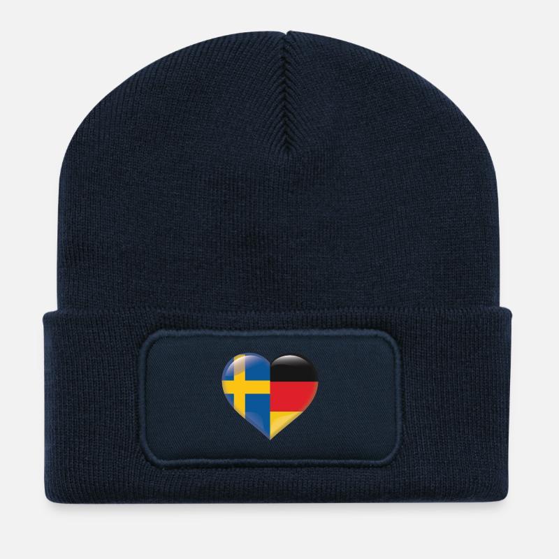Herz Flagge Schweden Deutschland Deutsch Geschenk - Recycelte Patch Beanie - French Navy
