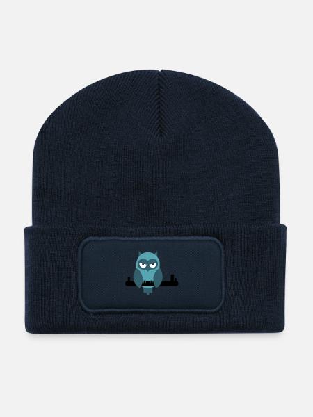 Eule der anderen Art, Geschenkidee für jedermann - Recycelte Patch Beanie - French Navy