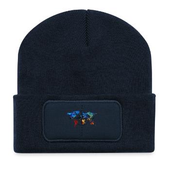 Compass with world map - Recycled Patch Beanie - french navy - Front