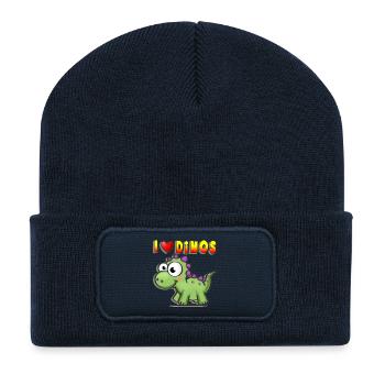 J’aime Dino Dessin animé Bébé Amour Dinosaure T-Rex - Beanie recyclé à patch - bleu marine - Devant