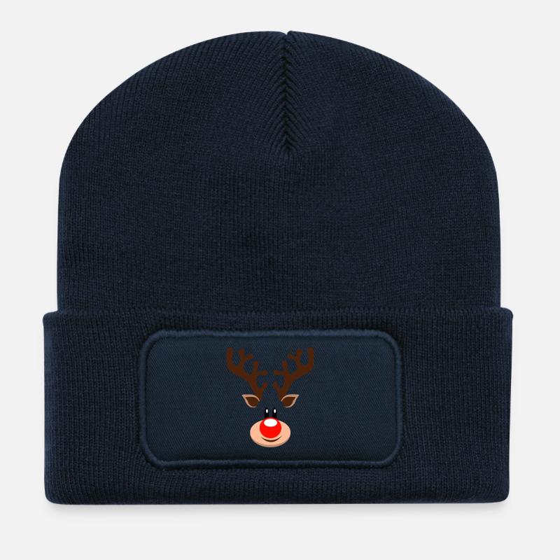 Rentiergesicht Rudolf Rentier Geweih Rote Nase - Recycelte Patch Beanie - French Navy
