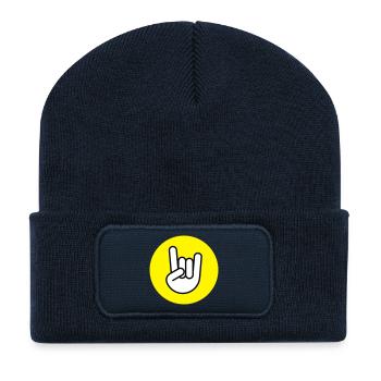 Pommes fourchette cercle jaune - Beanie recyclé à patch - bleu marine - Devant