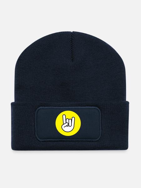 Pommes fourchette cercle jaune - Beanie recyclé à patch - bleu marine