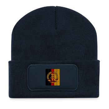DDR Balken im Vintage Design / Geschenk Ostalgie - Recycelte Patch Beanie - French Navy - Vorne
