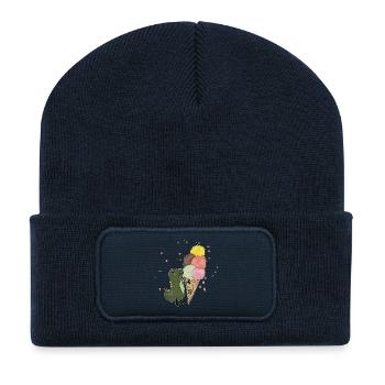 Dino avec crème glacée - Beanie recyclé à patch - bleu marine - Devant