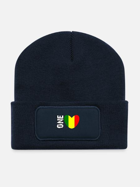 Cœur du drapeau du Mali avec un texte DISPARU - Beanie recyclé à patch - bleu marine