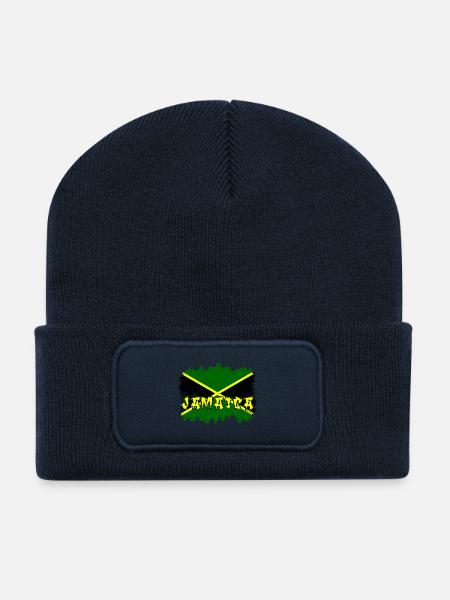 Jamaica Graffiti Flag Design - Recycled Patch Beanie - french navy