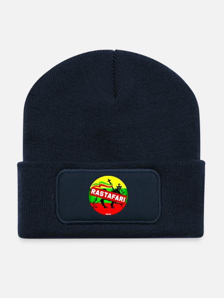 Bannière du Lion rastafari - Beanie recyclé à patch - bleu marine
