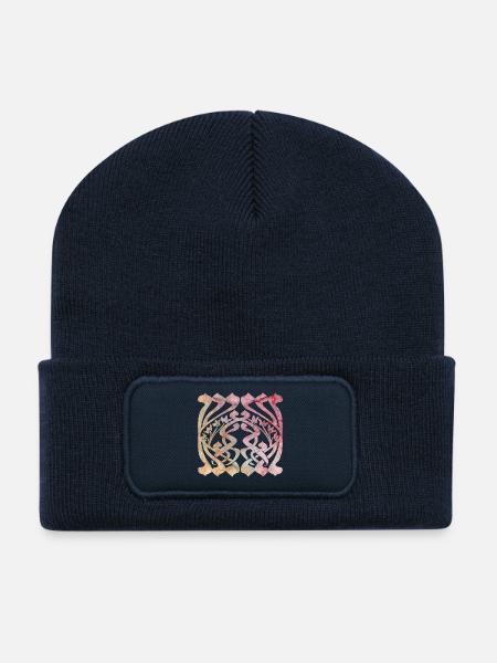 Watercolour leaf pattern with floral design - Recycled Patch Beanie - french navy