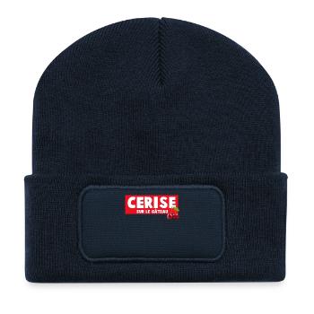 Cerisier Sur Le Gâteau Impression Humoristique - Beanie recyclé à patch - bleu marine - Devant