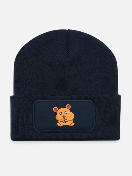Hamster beim Hamstern - Recycelte Patch Beanie - French Navy