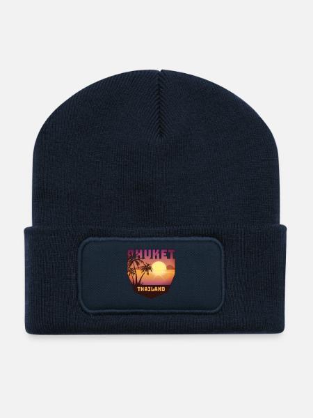 Phuket Design mit Palmen und Sonne / Geschenk - Recycelte Patch Beanie - French Navy