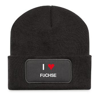 I love Füchse - Recycelte Patch Beanie - Dunkelgrau - Vorne