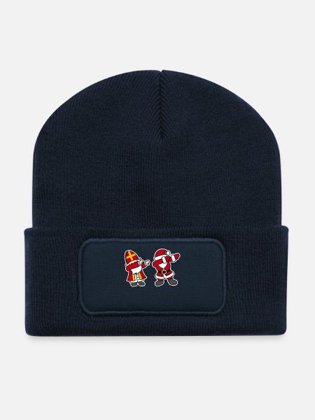 Sinterklaas en Kerstman dab dabbing - Beanie recyclé à patch - bleu marine