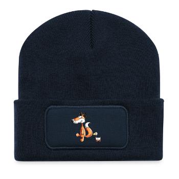 Waldfuchs mit Ziehente Spielzeug  - Recycelte Patch Beanie - French Navy - Vorne