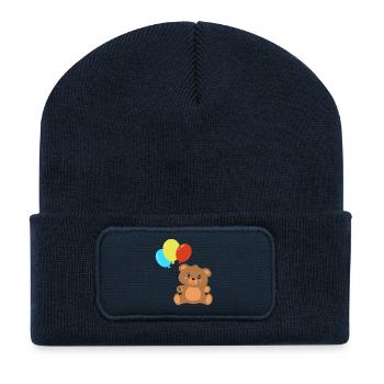 Teddybär mit Luftballons - Recycelte Patch Beanie - French Navy - Vorne