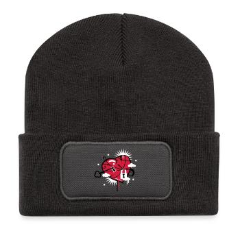 coeur lacé et réparé avec trou de serrure - Beanie recyclé à patch - charbon - Devant