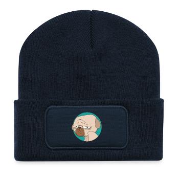 La vie du carlin | Chien | Disparu | Animaux de compagnie | Canine - Beanie recyclé à patch - bleu marine - Devant
