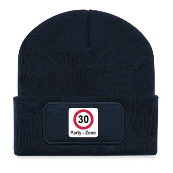 30.Geburtstag , Schild Party Zone (25) - Recycelte Patch Beanie - French Navy - Vorne