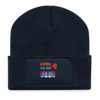 4 Jahre Geburtstag Kind Zug Tram Straßenbahn - Recycelte Patch Beanie - French Navy - Vorne