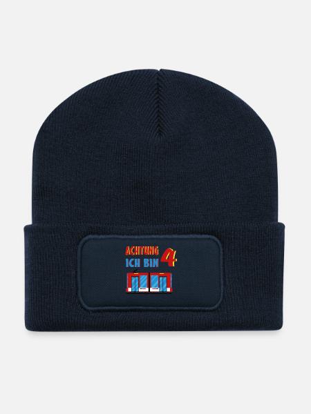 4 Jahre Geburtstag Kind Zug Tram Straßenbahn - Recycelte Patch Beanie - French Navy
