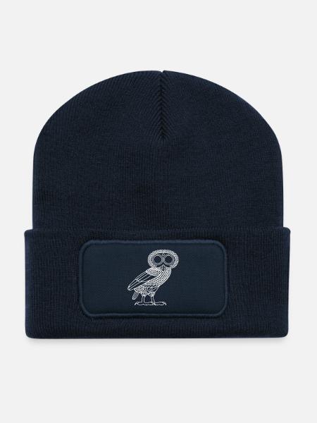Chouette d'Athéna [Contour blanc (chouette uniquement)] - Beanie recyclé à patch - bleu marine