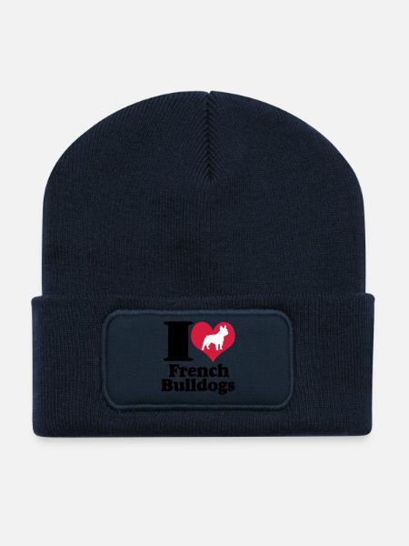 J'aime les bouledogues français ... / + - Beanie recyclé à patch - bleu marine