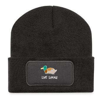 Live Simple Beautiful-Bird Design Benutzerdefinierter Text - Recycelte Patch Beanie - Dunkelgrau - Vorne