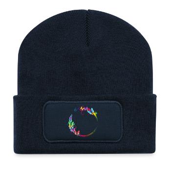colorful butterfly frame for your own texts - Recycled Patch Beanie - french navy - Front