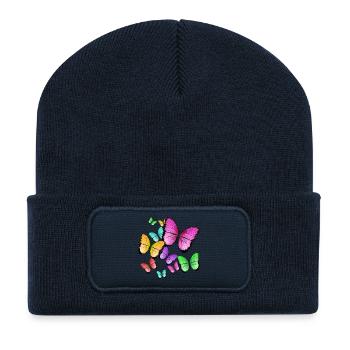 papillons de couleur sauvage - Beanie recyclé à patch - bleu marine - Devant