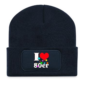 80er Party Retro ,I Love die 80er, 80er Jahre (25) - Recycelte Patch Beanie - French Navy - Vorne