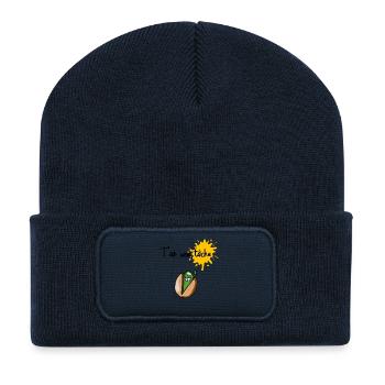 T'as une tâche pistache (typo noire) - Beanie recyclé à patch - bleu marine - Devant