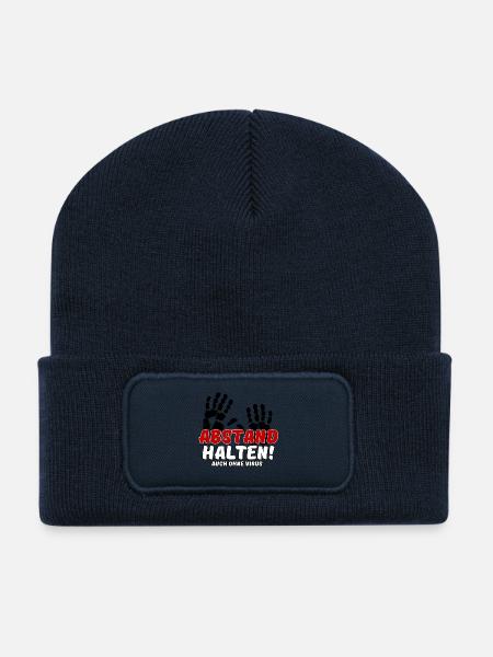 Abstand halten Virus Pandemie Spruch - Recycelte Patch Beanie - French Navy