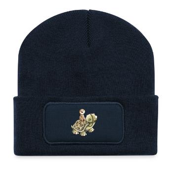 Lazy Sloth Rides Turtle I Chill Break - Recycled Patch Beanie - french navy - Front