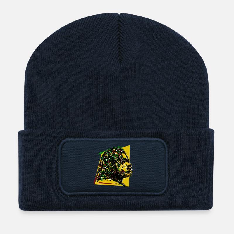 Jamaika Reggae Rasta Rastafari Musik Reggaeton Jah - Recycelte Patch Beanie - French Navy
