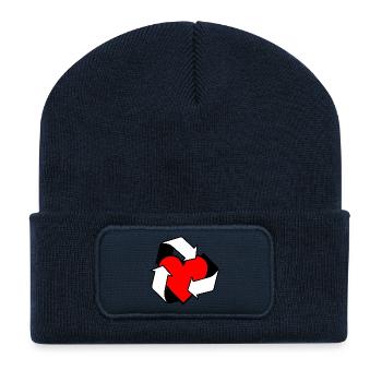 Wiederverwendung der Liebe mit herzweißen Pfeilen - Recycelte Patch Beanie - French Navy - Vorne