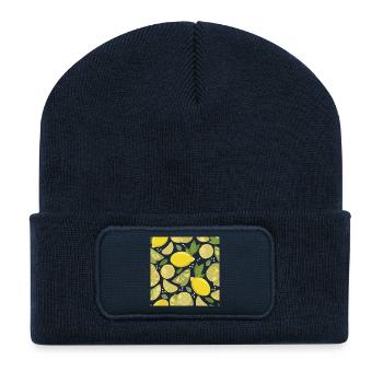 Zitronen-Design mit Frischeffekt - Recycelte Patch Beanie - French Navy - Vorne