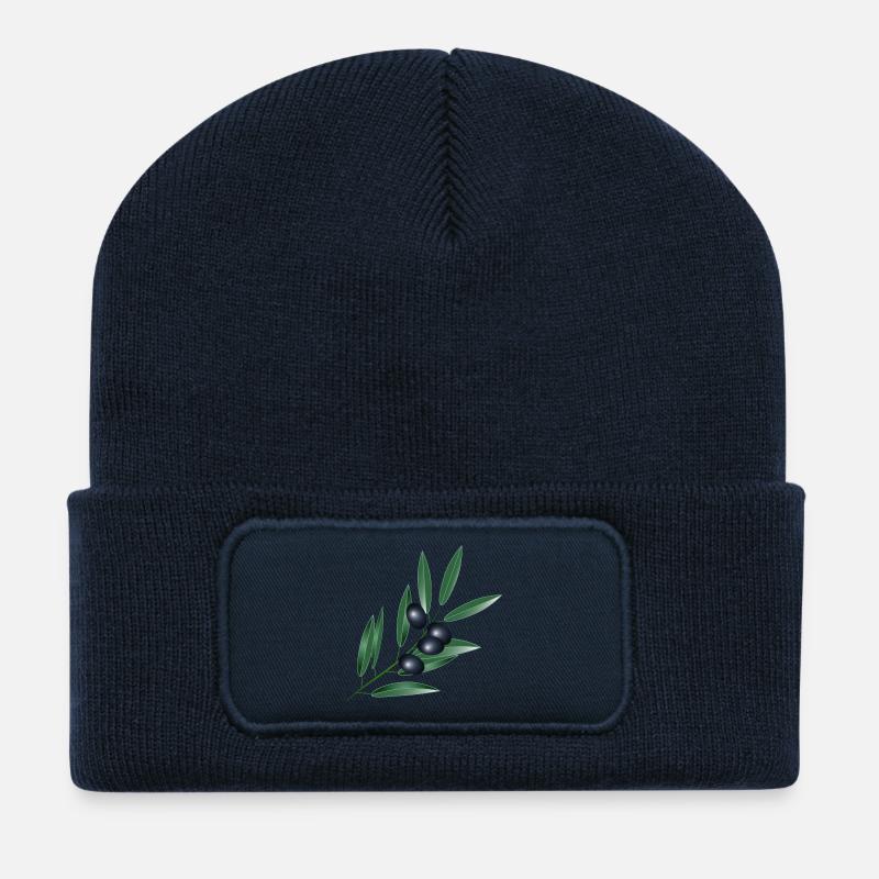 Olivenzweig mit vier schwarzen Oliven - Recycelte Patch Beanie - French Navy