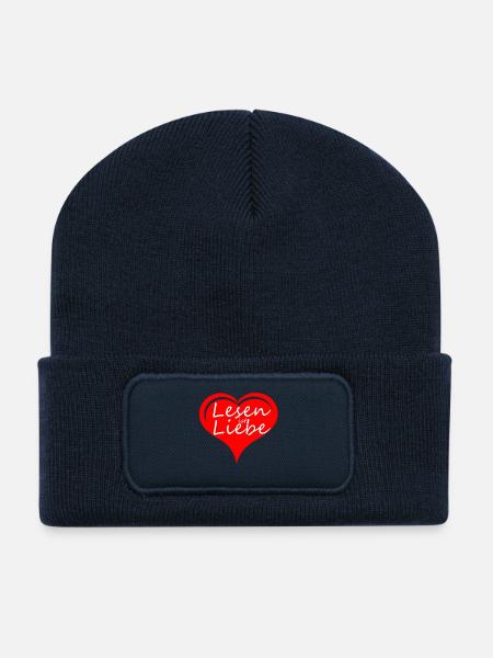 Lesen Liebe Buch Bücher Leser Sprüche - Recycelte Patch Beanie - French Navy