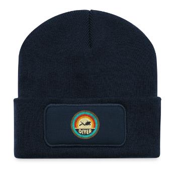 Taucher Vintage Design / Geschenkidee - Recycelte Patch Beanie - French Navy - Vorne