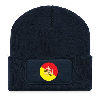 drapeau d’autocollant rond de Sicile autocollant Sicile - Beanie recyclé à patch - bleu marine - Devant