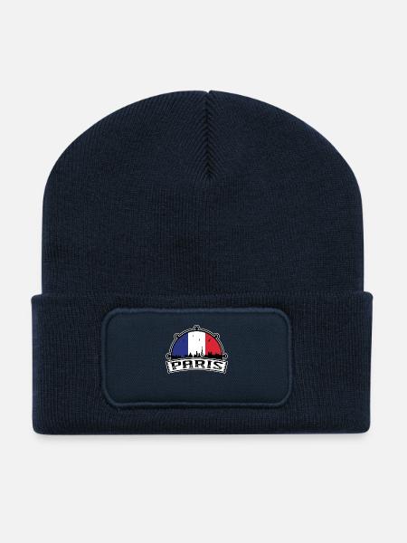 Paris France Skyline Voyage Souvenir Drapeau Français - Beanie recyclé à patch - bleu marine